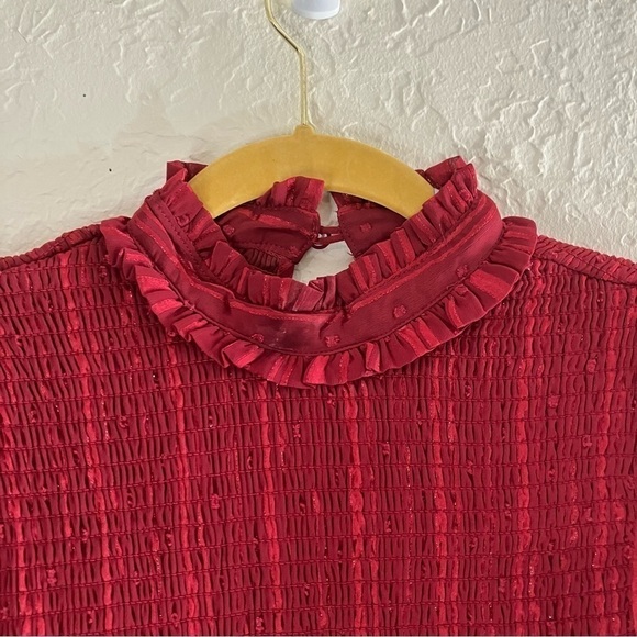 Lulu’s Cheerful Charmer Wine Red Lurex Long Sleeve Mini Dress - Picture 5 of 13